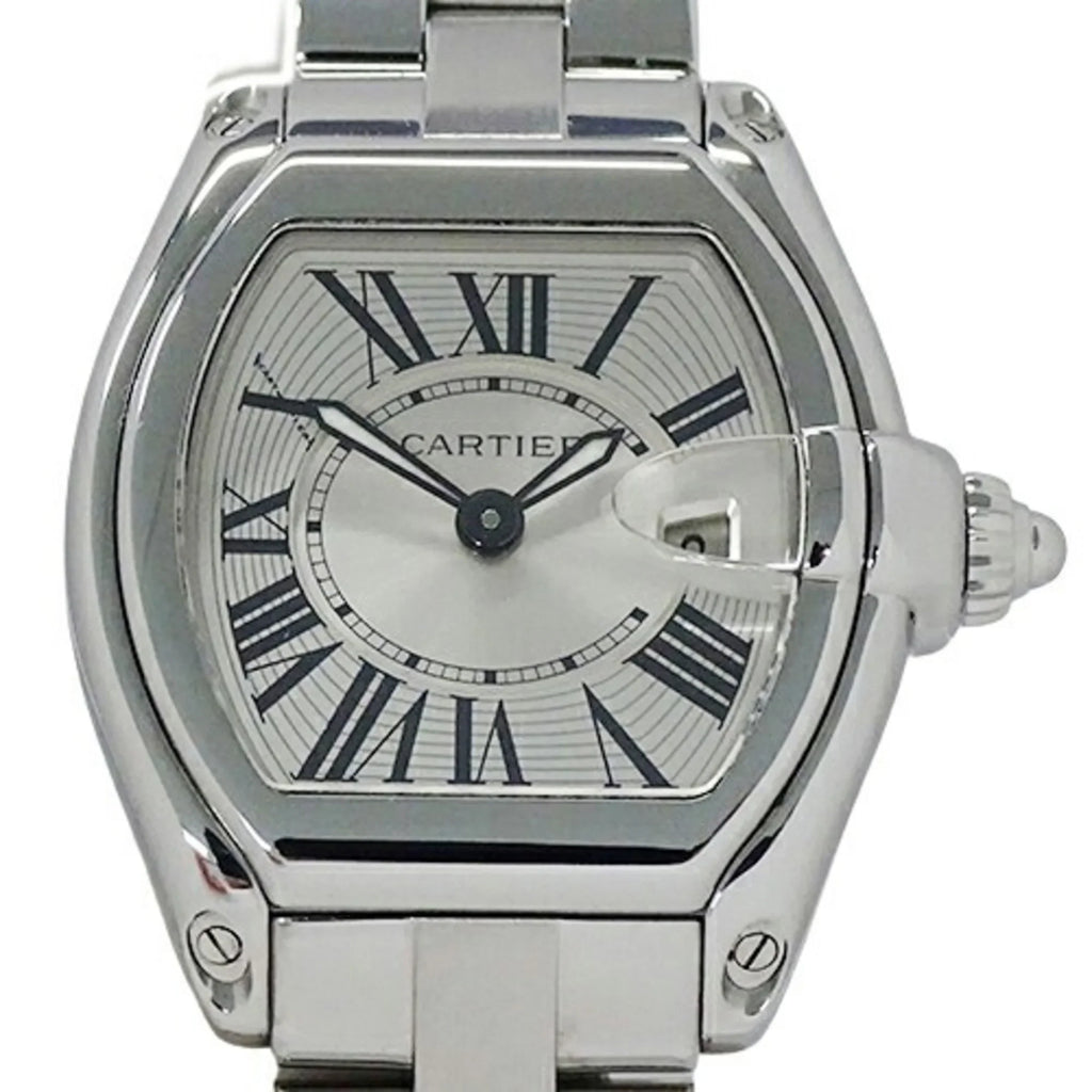 W62016V3 Polished Pre-Owned Roadster Cartier SM SS Silver Stainless Steel Date Watch Quartz Ladies (Fair)