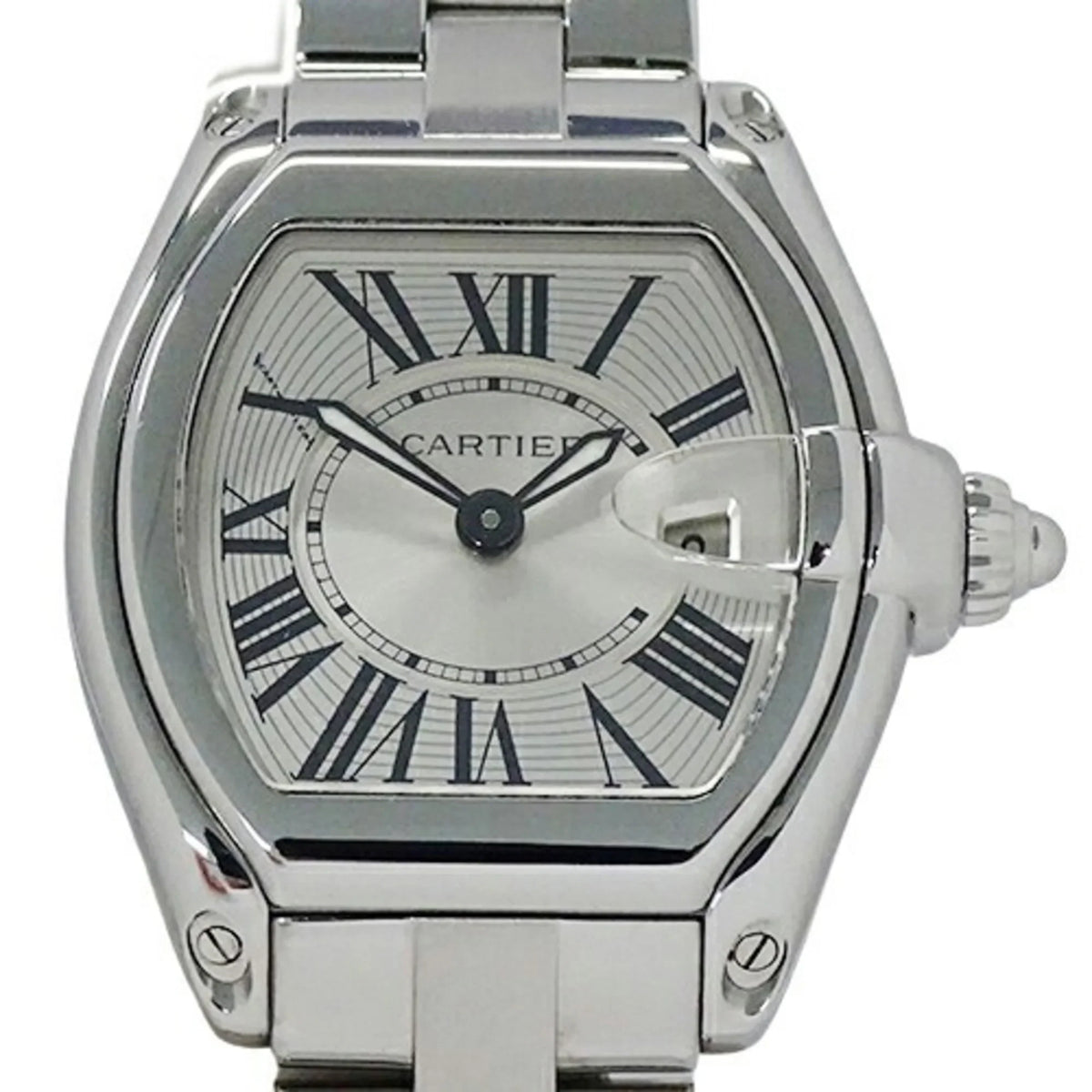 W62016V3 Polished Pre-Owned Roadster Cartier SM SS Silver Stainless Steel Date Watch Quartz Ladies (Fair)