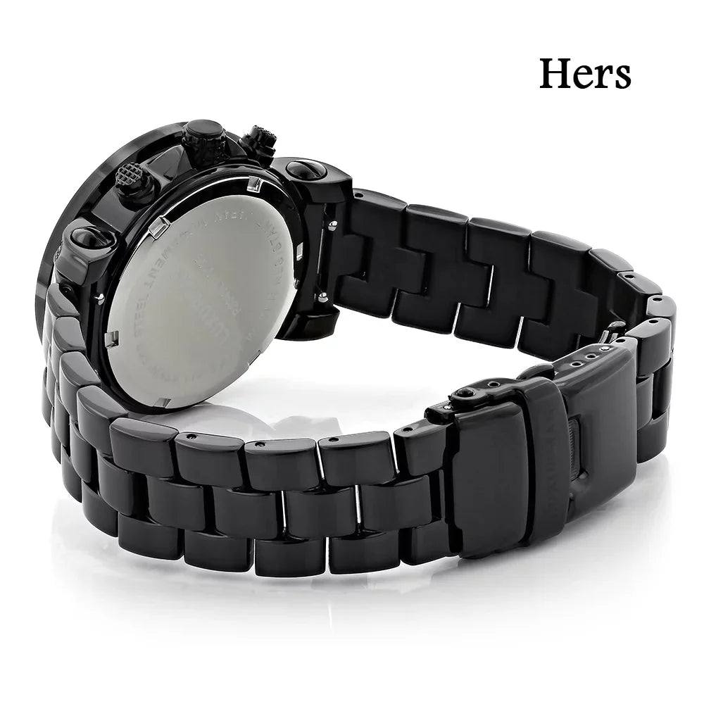 Matching Diamond Black His 5.15ct Hers and Large Watches: Watch Set