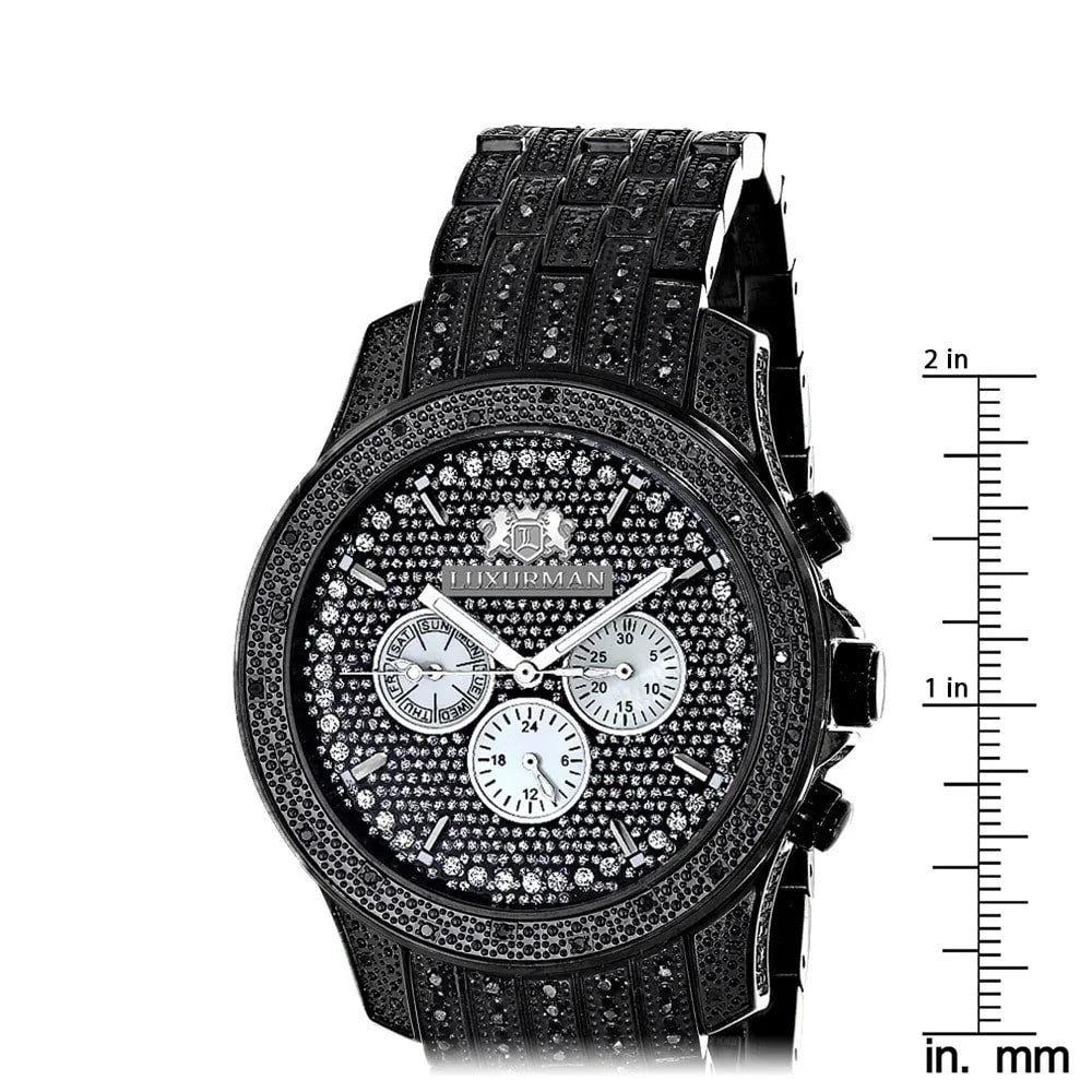 Extra Leather Steel plus Accent Diamond Stainless Quartz Strap Men's Metal Watch Black Band