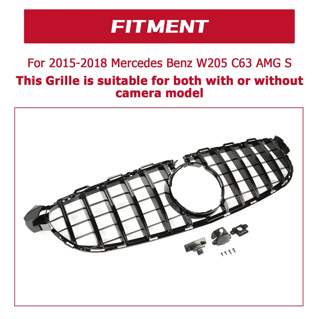AMG Bumper Black S 2018 Or Cover Both Grille 2017 for with W205 for Benz 2016 Front Kojem Camera Mercedes without Model C63 Painted 2015