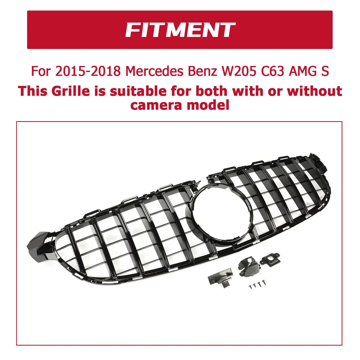 AMG Bumper Black S 2018 Or Cover Both Grille 2017 for with W205 for Benz 2016 Front Kojem Camera Mercedes without Model C63 Painted 2015