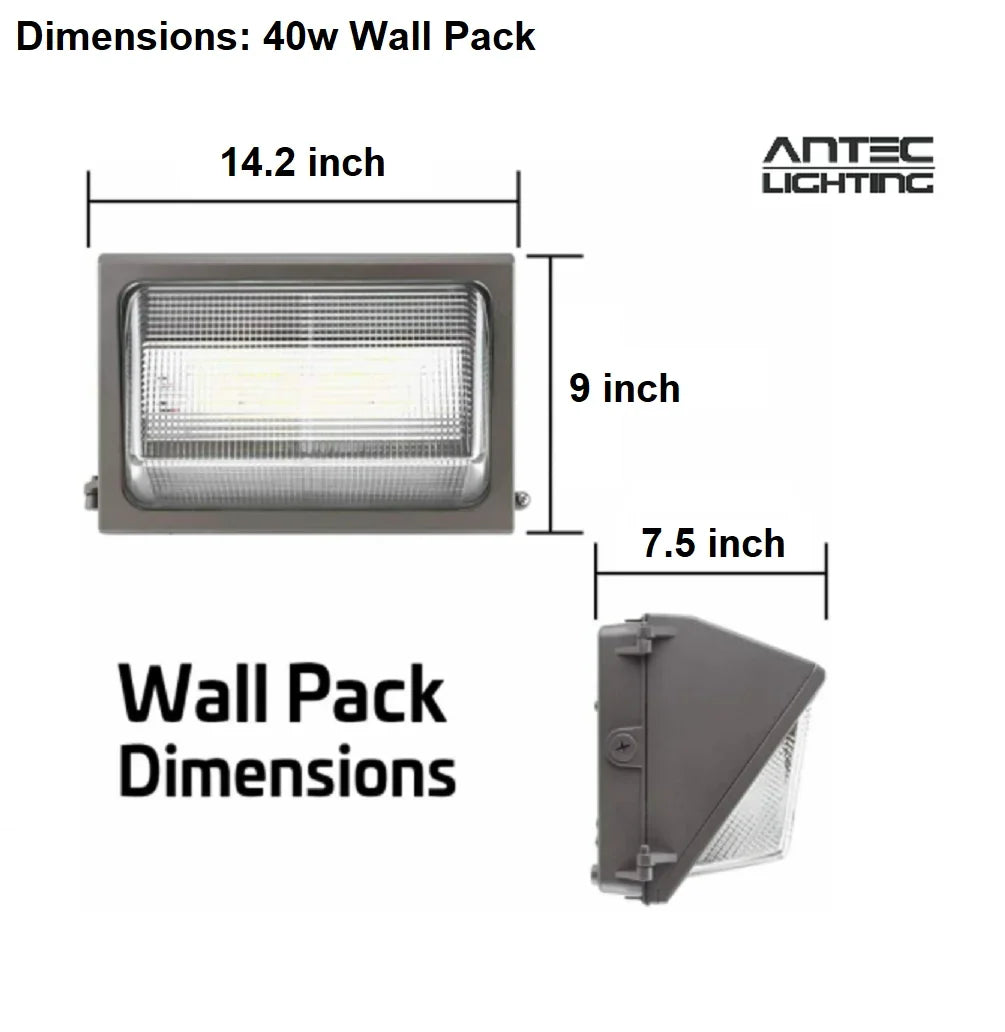 Outdoor IP65 Weather Resistant, 5000 LED 40W 100-277VAC, Light, Wall Pack 5000K, Antec UL/DLC Lumens, ,