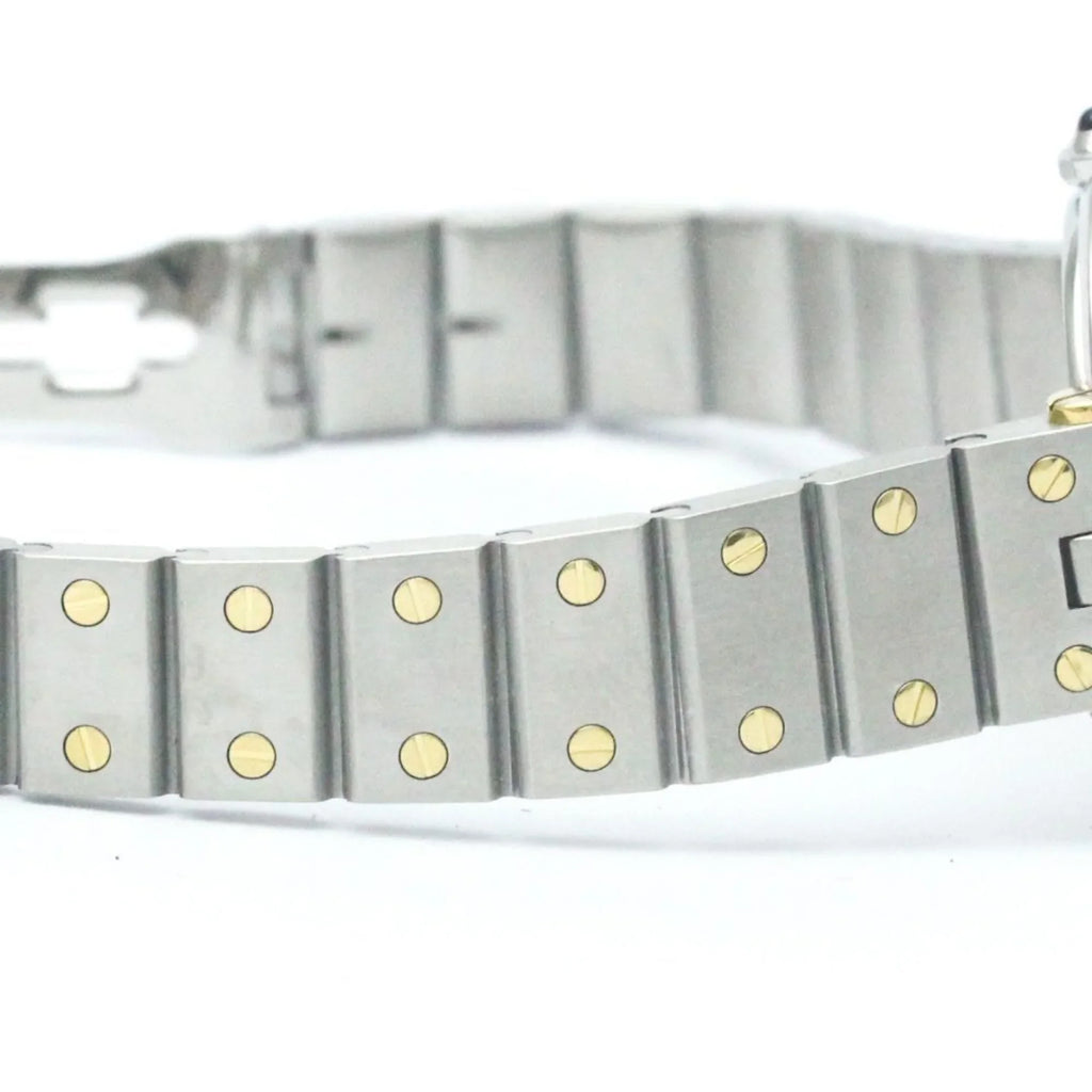Ladies Steel Santos Quartz (Good) Polished Pre-Owned BF568475 18K Watch CARTIER Round Gold