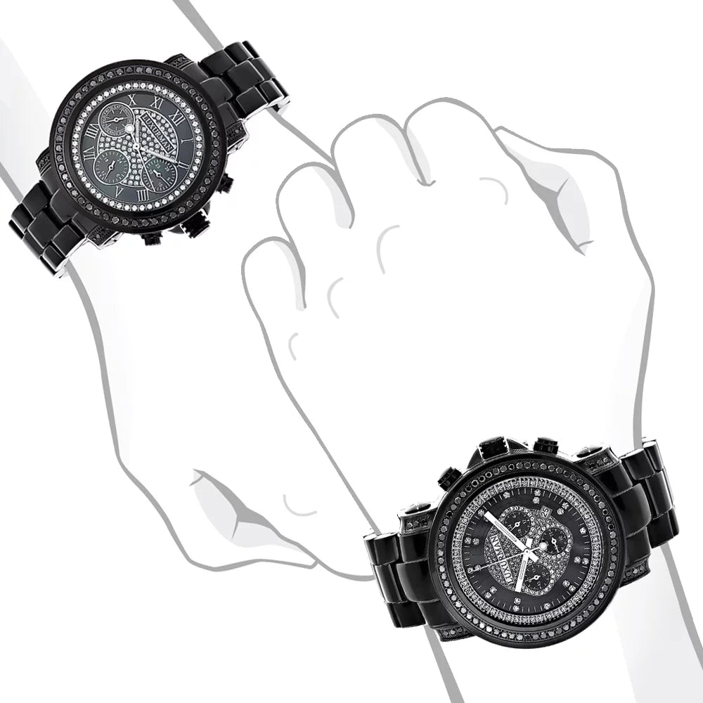 Matching Diamond Black His 5.15ct Hers and Large Watches: Watch Set