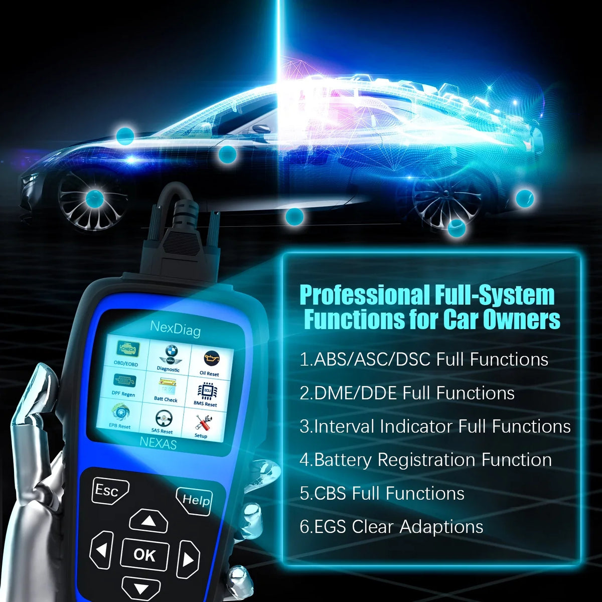 Automotive after Maintenance Reset Engine Check Scanner for ND601 Fits Regen Diagnostic Code & BMS MINI 1996 Tool Scanner Reader for Vehicles DPF OBD2 Diagnostic NEXAS Multi-System BMW