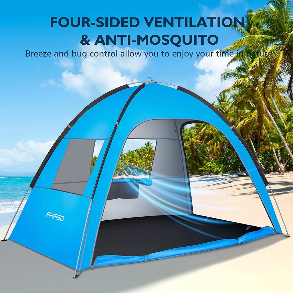Blue Tent, Tent UPF 3-4 Beach for AKASO Person, 4.7' Beach 7.4' Assemble 50+ x
