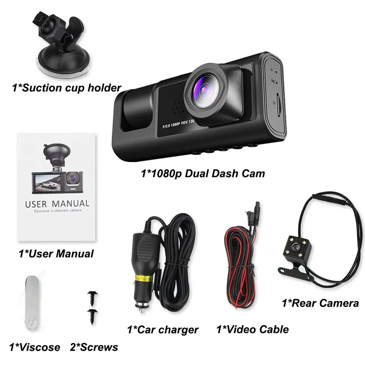Cam,1080P+720P+480p, Versatile Safety,3-in-1 Car Safety Moobody Car Car Dash Mirror Cam Rearview for Dash