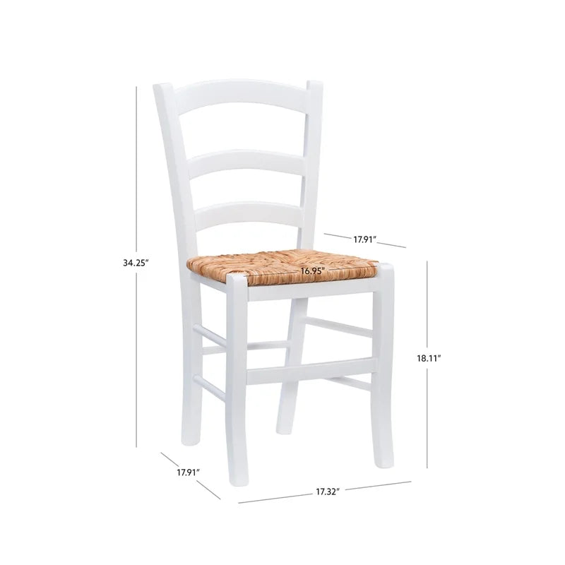 Linon White Karsyn Set Side Rush in Chairs Back of Seat Finish Two Ladder Wood