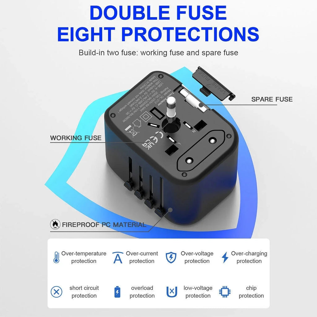 Universal Adapter Travel International USB+2 Plug Converter AICase Power Outlet 2 USB C