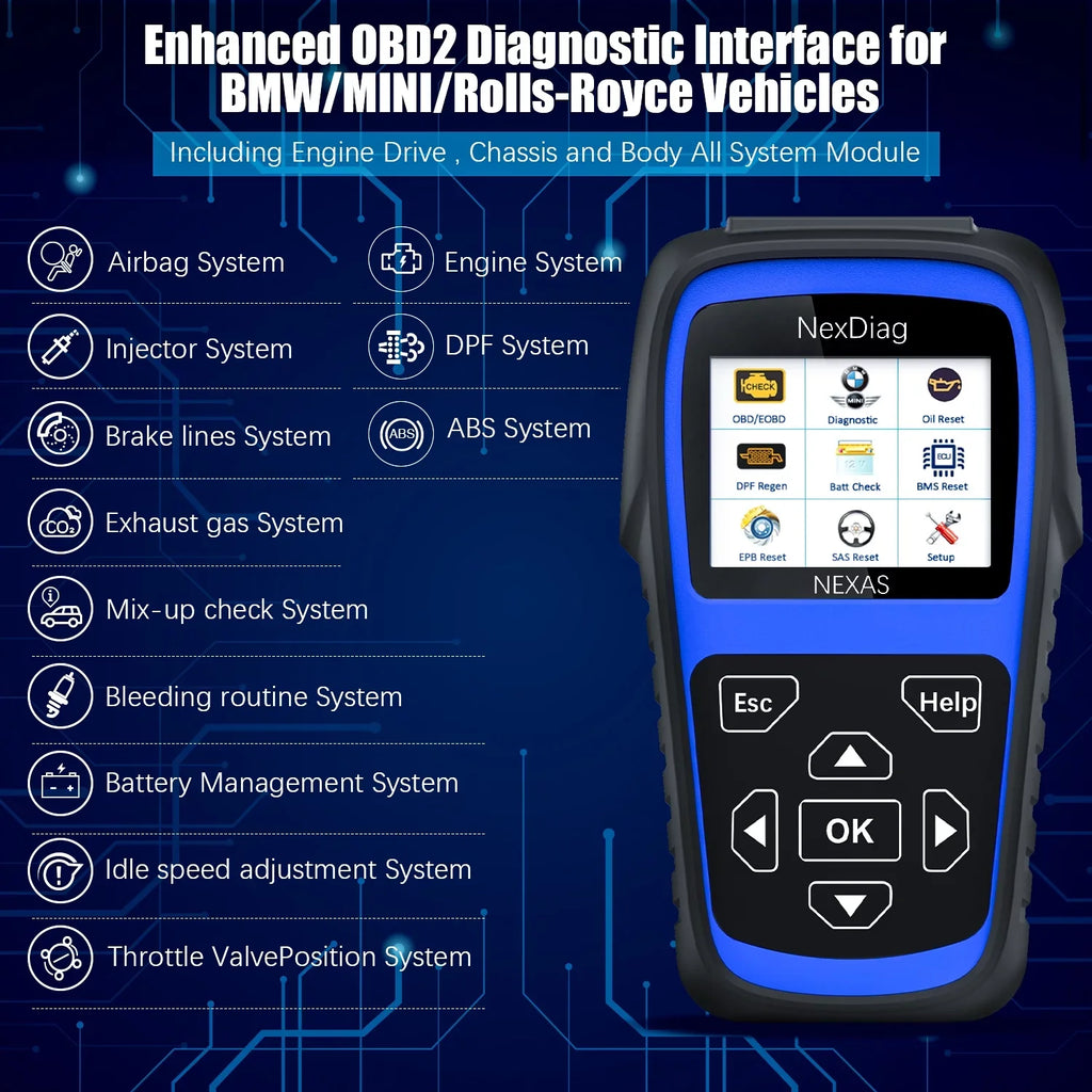 Automotive after Maintenance Reset Engine Check Scanner for ND601 Fits Regen Diagnostic Code & BMS MINI 1996 Tool Scanner Reader for Vehicles DPF OBD2 Diagnostic NEXAS Multi-System BMW