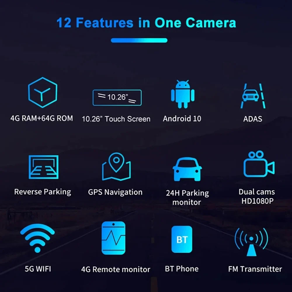 Dual Inch 10.26 Anself WIFI Dashcam Navigation Car DVR GPS Camera 10.0 Android