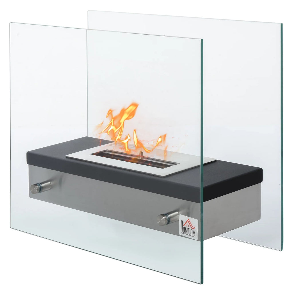 Sq. 0.39 Gal HOMCOM 3 Fireplace, Stainless Tabletop 18.5" Black Ethanol 269 up Ft., Hours, Steel to Burns