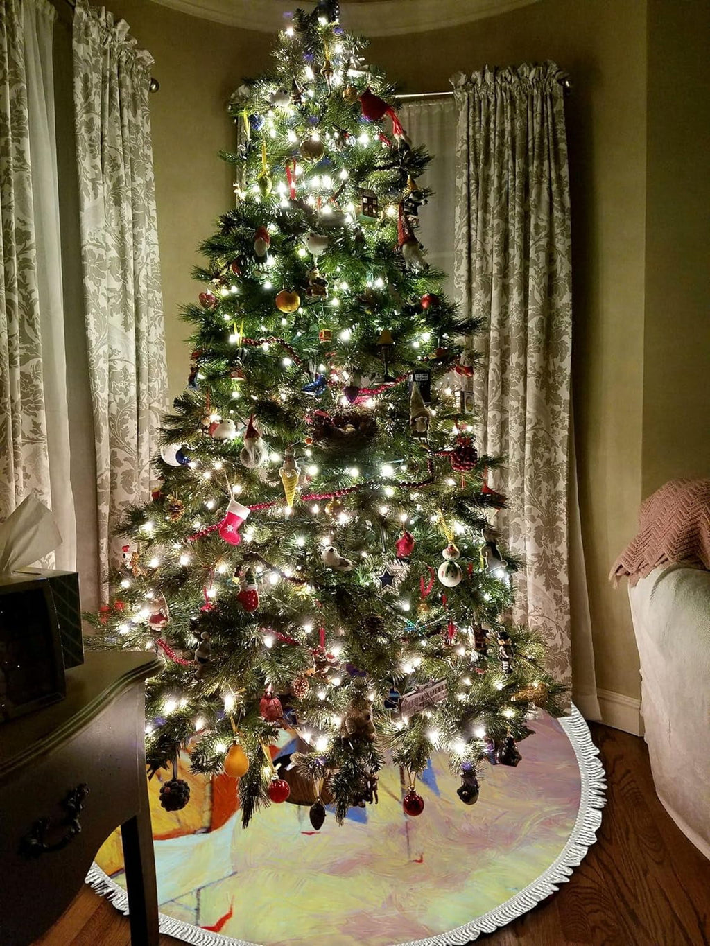 Landscape with Fishing Wedding 30 Skirt Season Party Tree Tassel for Tree Decorations Farmhouse Christmas Holidays inch, Wellsay Xmas Tree Decor Boats Sea Ornaments All Slim Mat