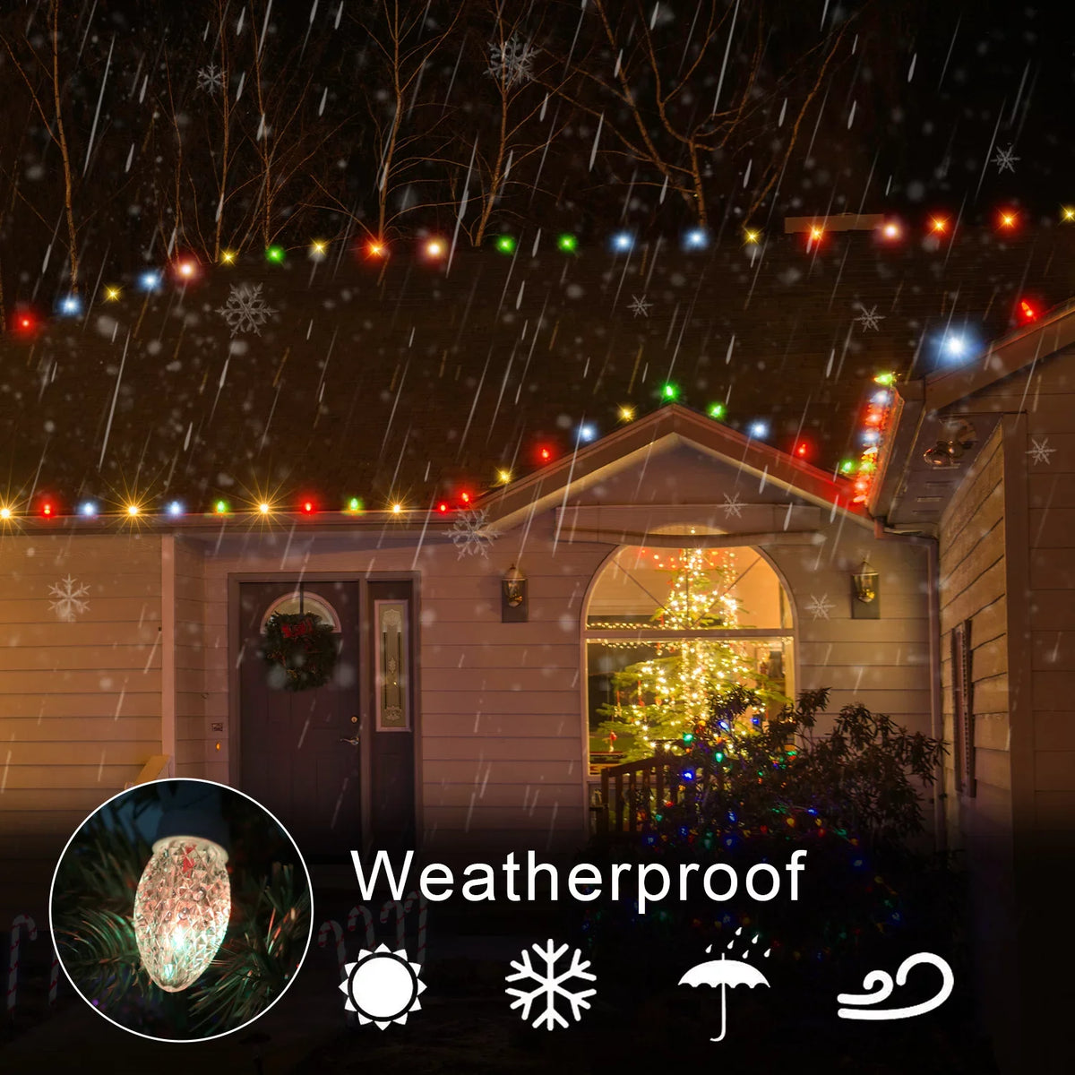 Eva's Bulbs Lights Color Waterproof Changing C9 23ft Light Outdoor, 20 LED Lights Christmas String