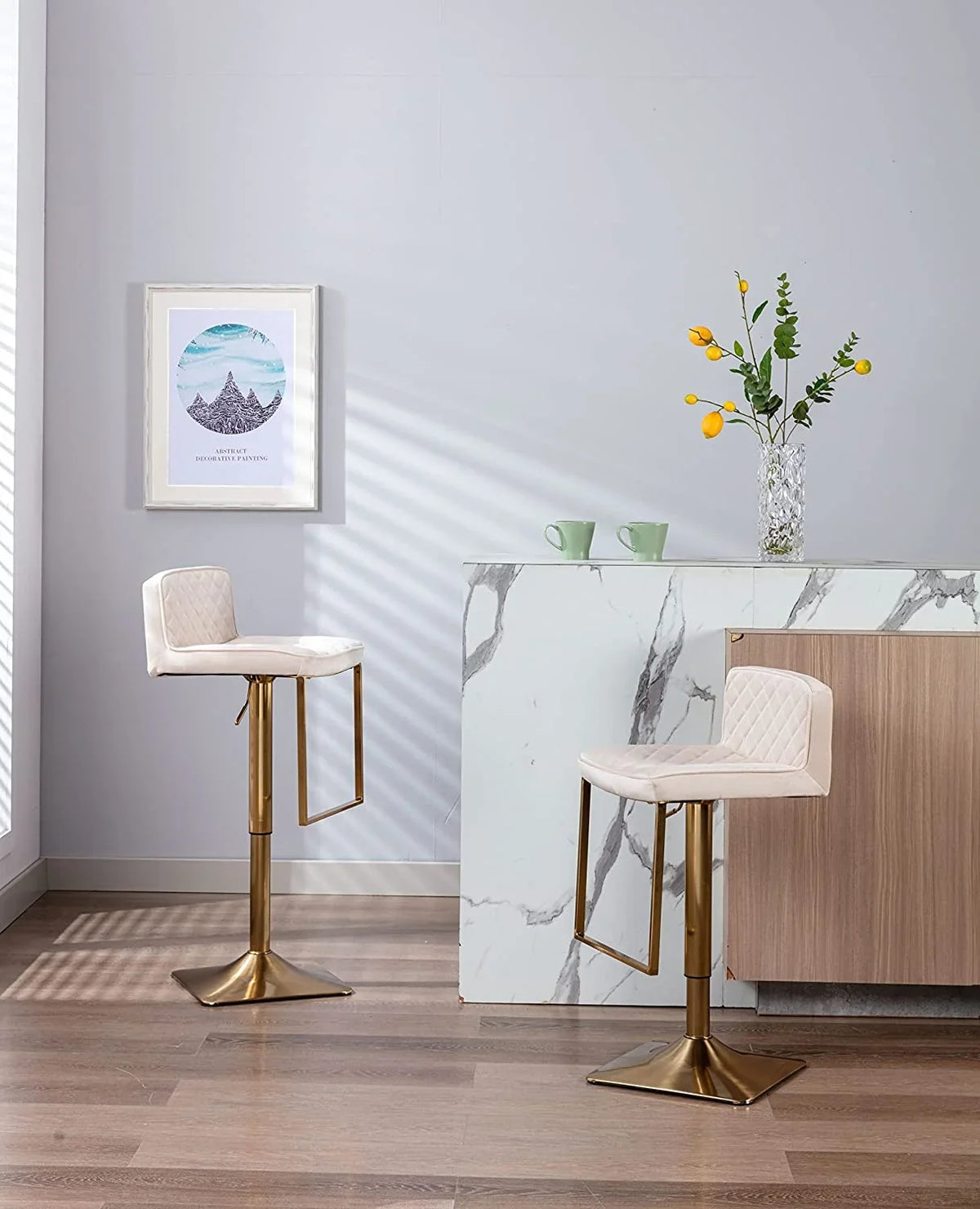 Velvet Set (Ivory Stools de Height Stools Island barra Modern Barstools cocina Chairs TJUNBOLIFE Island Kitchen Stools sillas Gold Chair Height Swivel Adjustable of for para Counter
