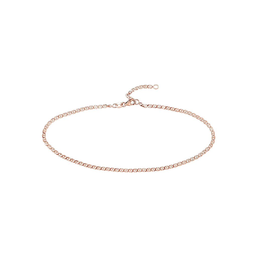 Flat Anklet 9"-10" Rose 14K Mariner Adjustable Link 2.20mm Gold Women's