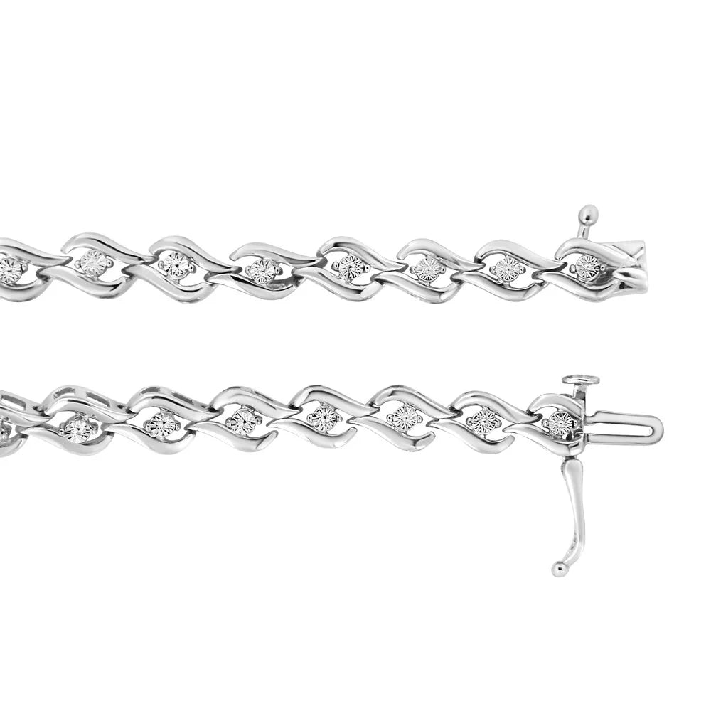 Silver (I-J - Flame Diamond Cttw 1/10 Round-Cut of Links 7.25" .925 I3) Color, Bracelet Sterling