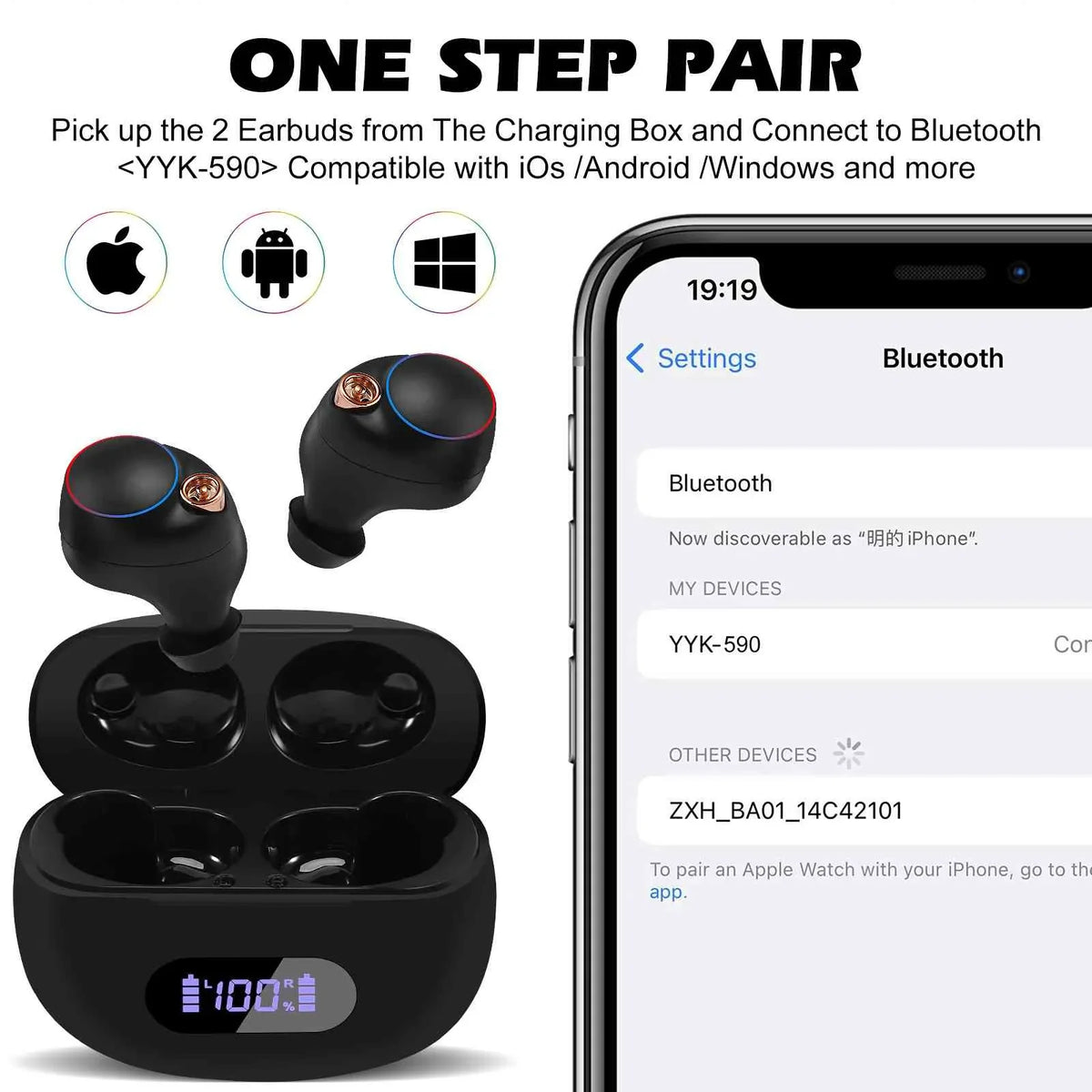Balanced, Earbuds Bluetooth Case, + UrbanX Plus Compatible K14 Bass Resistance, Water Connect, Charging Black, Lenovo Bluetooth Wireless with Connection, Boost Dual 5.2 True IPX5