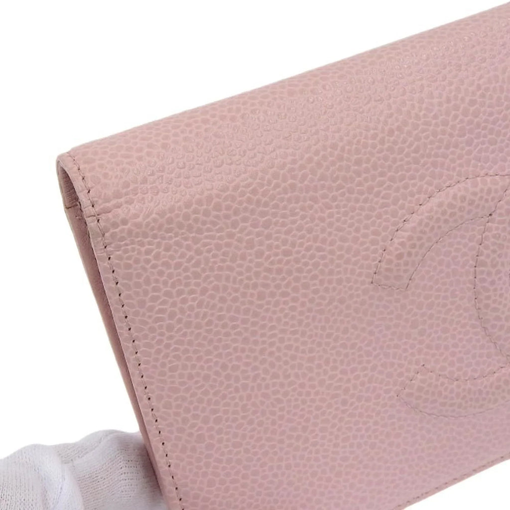 logo series caviar A48651 here pink Pre-Owned bi-fold Chanel skin wallet long (Good) 16 CHANEL mark