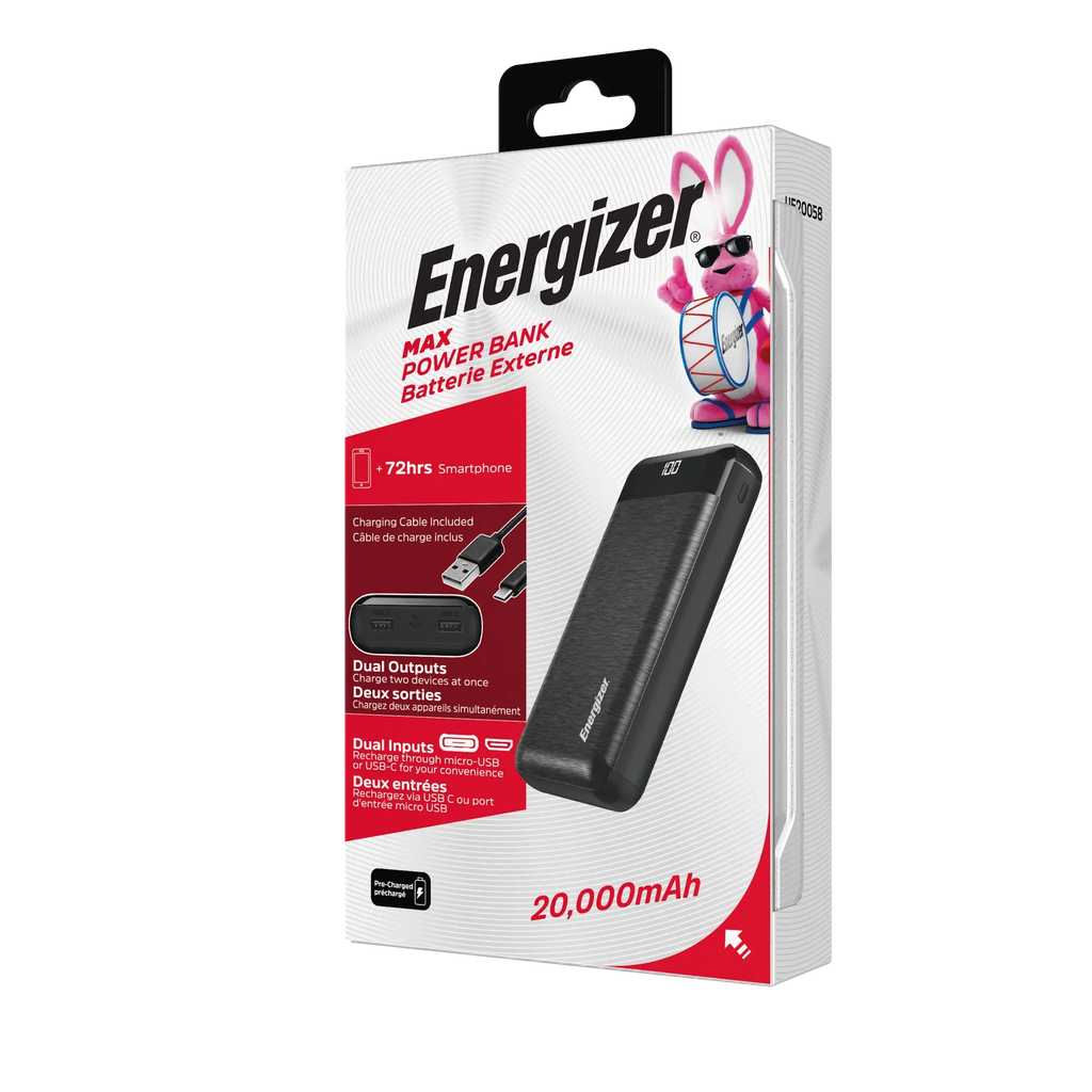 Max 20,000 Energizer mAh UE20058 Power Bank, Black,