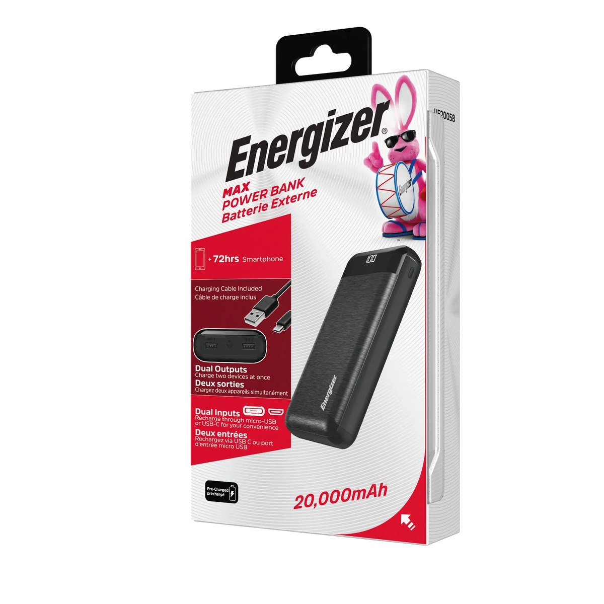 Max 20,000 Energizer mAh UE20058 Power Bank, Black,