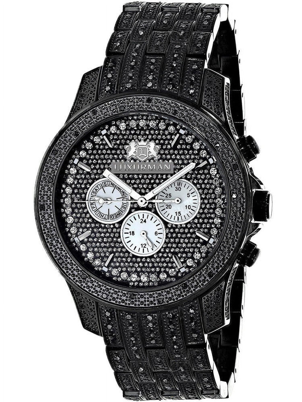 Extra Leather Steel plus Accent Diamond Stainless Quartz Strap Men's Metal Watch Black Band