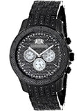Extra Leather Steel plus Accent Diamond Stainless Quartz Strap Men's Metal Watch Black Band