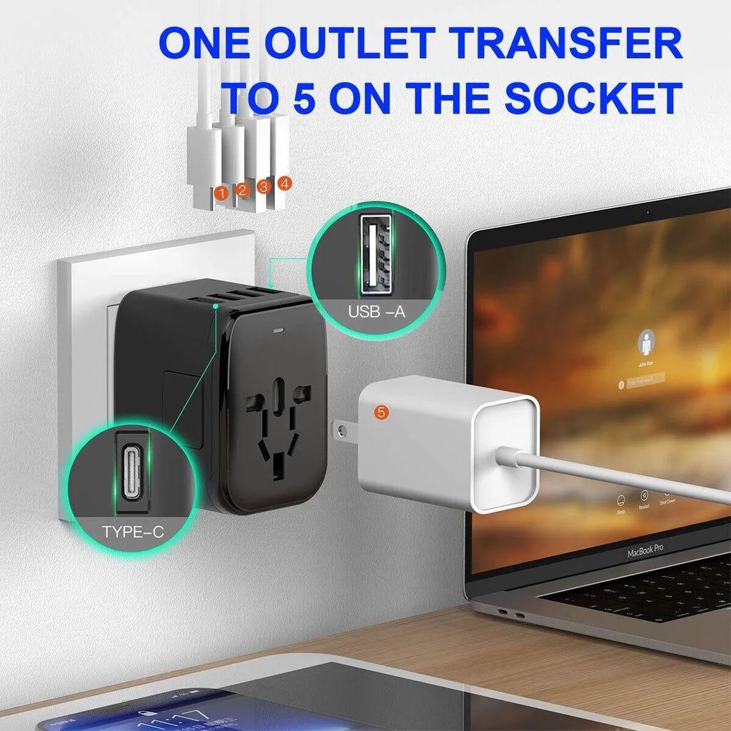 Universal Adapter Travel International USB+2 Plug Converter AICase Power Outlet 2 USB C