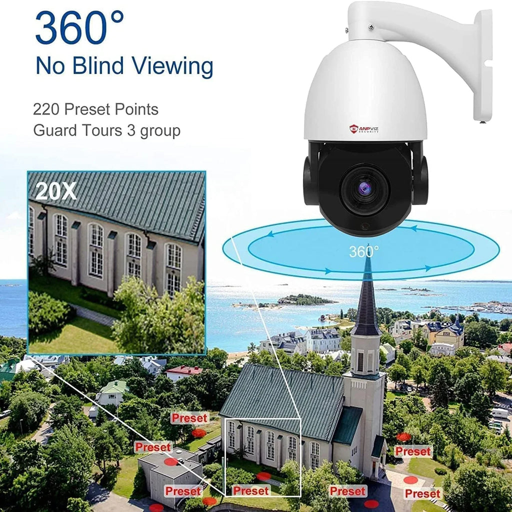 Detection, 8MP with Pan Optical Vision, IP66 Mic/Audio, Outdoor Zoom, IP IP Indoor 20X PTZ Metal, Camera Surveillance 360°/Tilt Person Security Camera 90°, PTZ Anpviz IR Night Vehicle PoE Waterproof