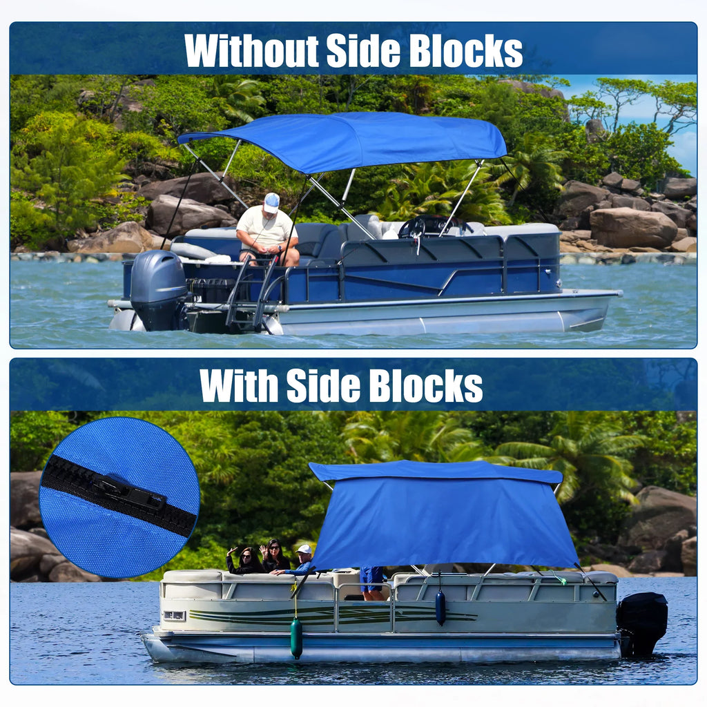 x Boot Detachable Storage Cover Side Top x Bimini 8'L 600D Unique 4 67"-72"W Bow 54"H Canvas Bargains Blue with Blocks