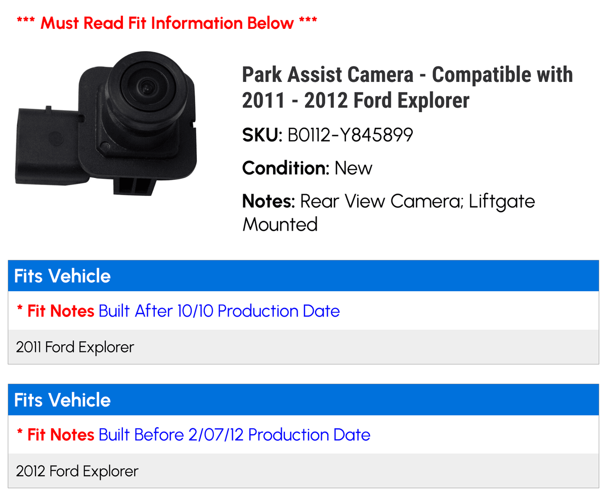 Ford 2011 - Park Camera with - Compatible Explorer 2012 Assist