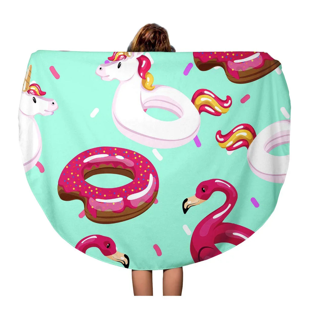 Blanket Throw Beach Inflatable SIDONKU Beach Round Circle Unicorn Pool Towel 60 Circular Tapestry Flamingo The inch Donut Circle Travel Blue Mat Summer Towels