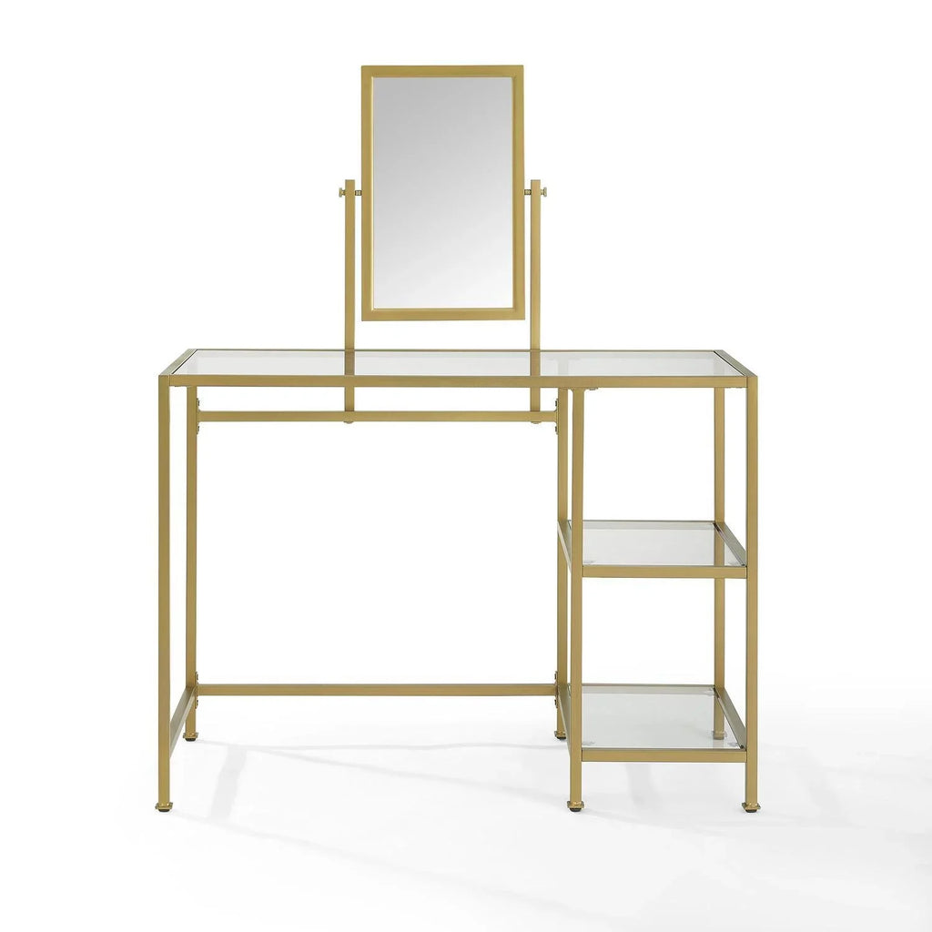 Furniture in Aimee Glass Tempered Crosley 2-Piece Vanity Desk/Mirror Soft Gold