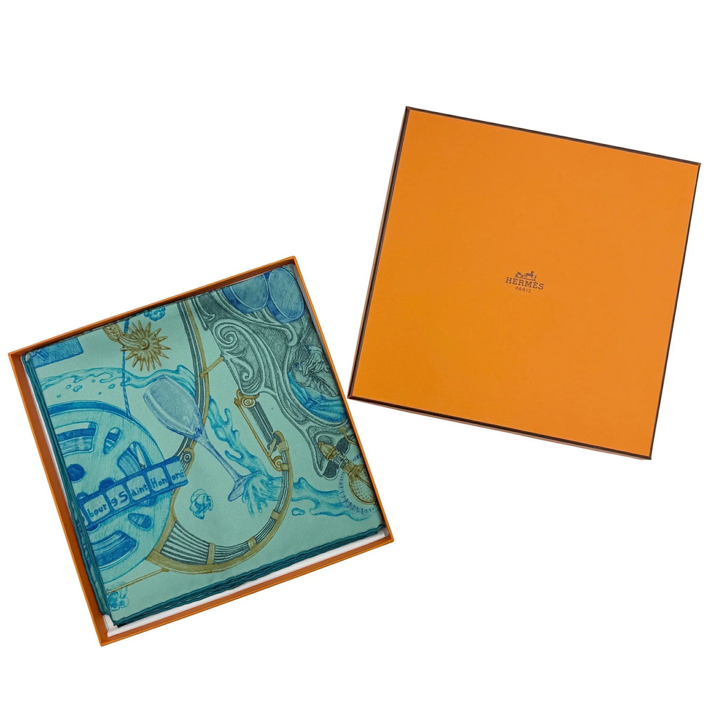 Horse Kare90 Green The HERMES Hermes New) Blue (Like Silk Pre-Owned Gray Ladies Horsewards Large Scarf Award
