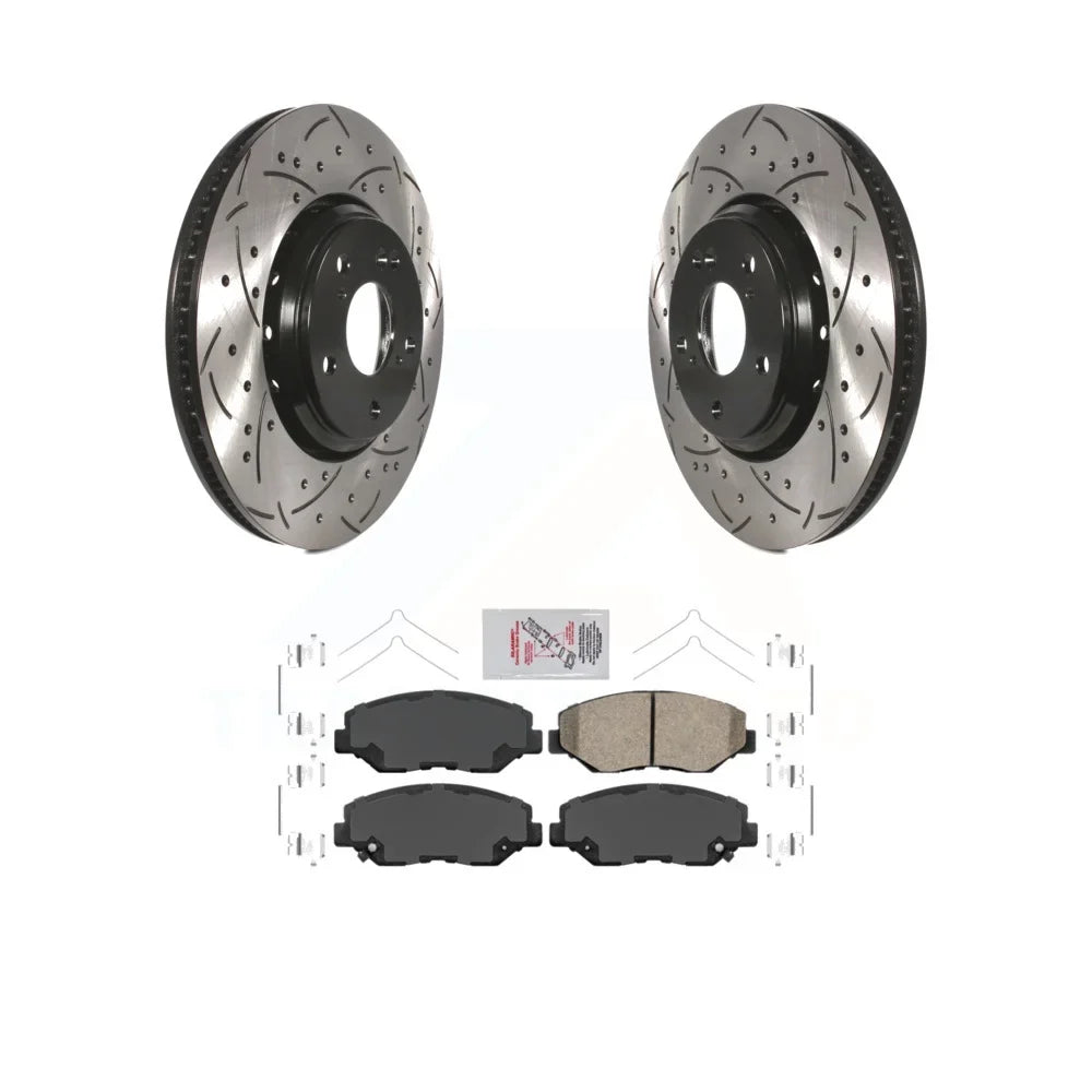 2017-2020 Sedan Brake KDA-100024 And Civic with - Kit Slotted Si Auto Coated Ceramic Transit Honda Front Rotors Pads For Drilled Disc
