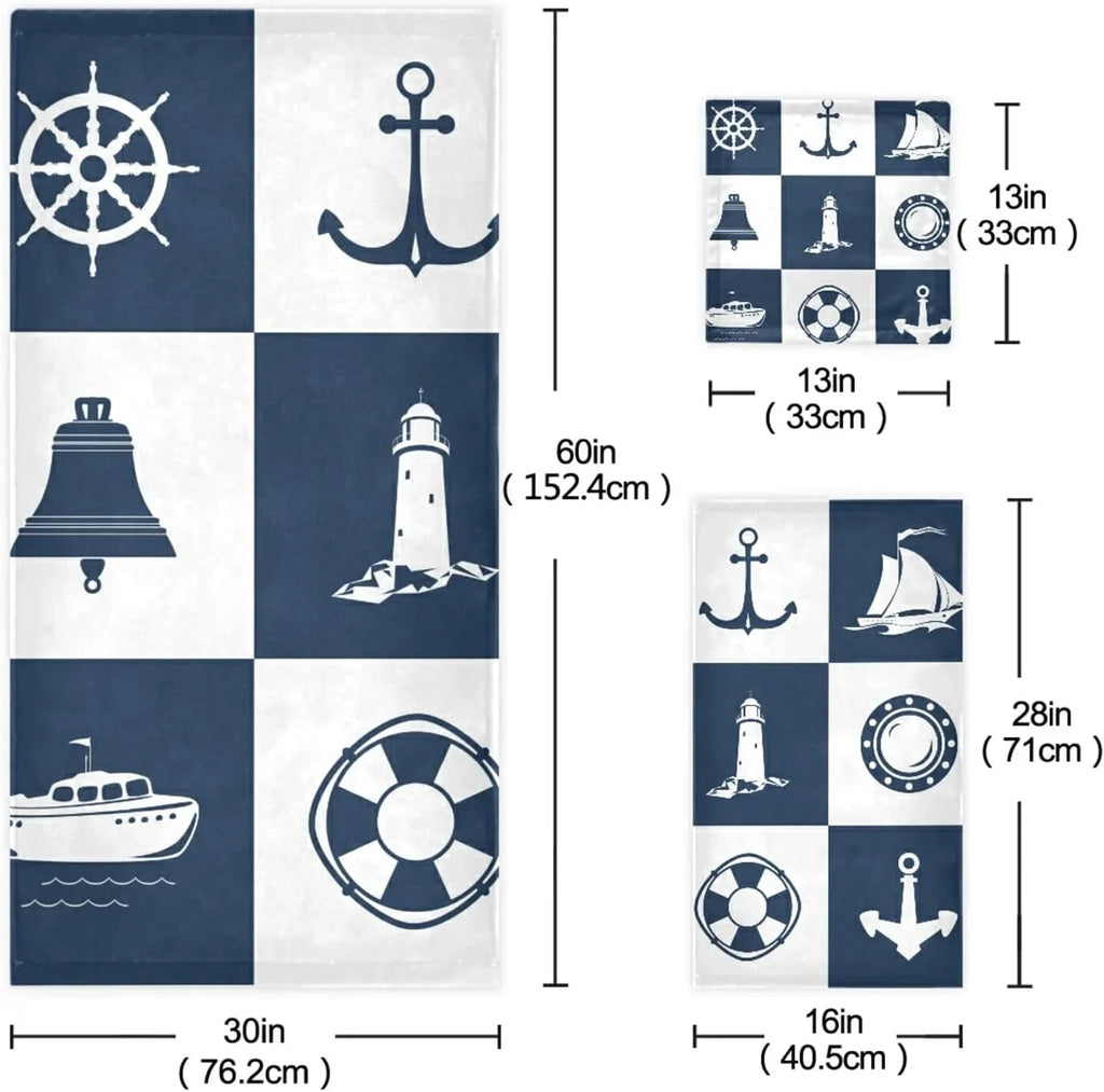 Towels for Checked Vessel 3 Decorative Dreamtimes Absorbent Bathroom Towels Anchor Sailing Soft Sets Towel Lighthouse Cotton Fingertip Piece Hand Bath