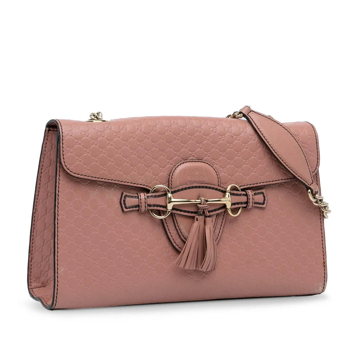 Authenticated Leather Calf Gucci Bag Shoulder Emily Pre-Owned (Good) Pink Medium Microguccissima Unisex