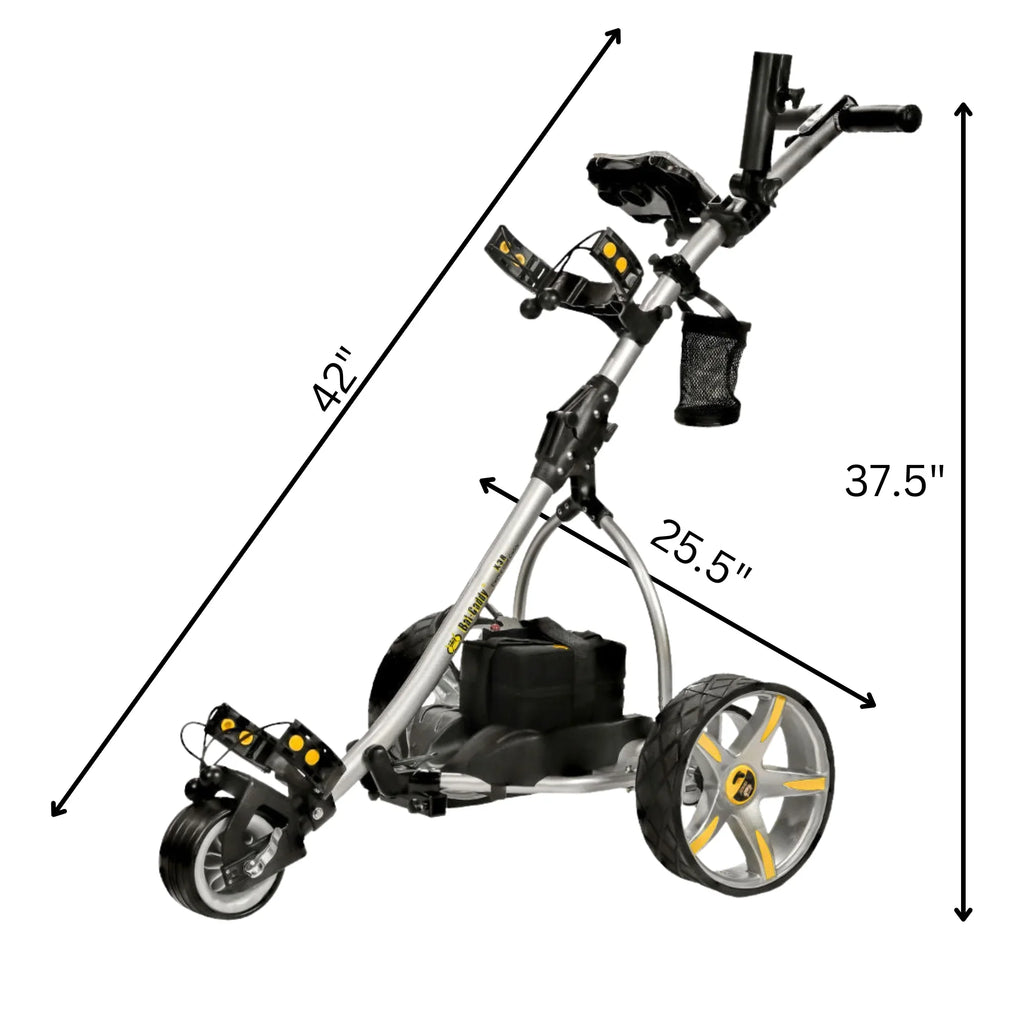 18-Hole Wheel, X3R Reverse, Dual Remote, Powered and and Anti-Tip Battery BATCADDY Downhill Titanium Sealed Cruise Golf Push Cart Motor, Lead Control, with Silver Control, 9-Speeds
