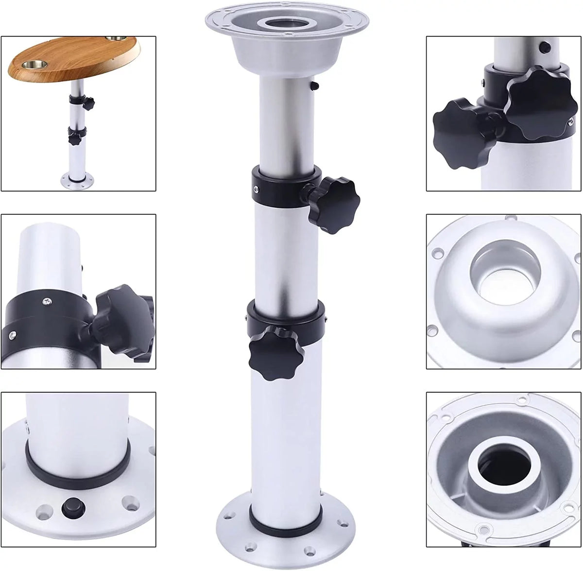 Removable Frame Mount Camper RV Pedestal Marine Base Miumaeov Alloy Aluminum Thickened Table Boat Caravan Stand for Motorhome 16.9"-29.1"Adjustable Table Leg