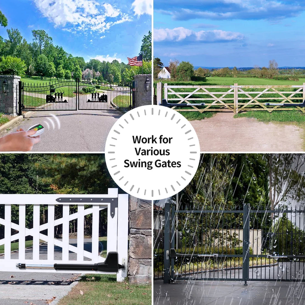 Solar Automatic Operator Powered Compatible to AC with Dual for Double TOPENS per Opener Driveway Gate Control Up Electric Remote Gates Gate Kit Motor Swing AT1202 Duty 18ft Heavy Arm, Gate Swing