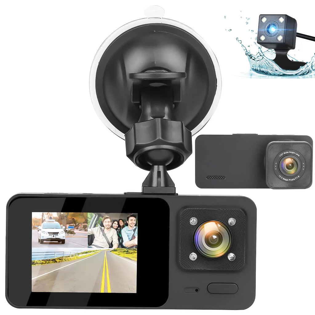 HD Cam, Channel with Dash Dash - Recording Monitor, Night Vision, Backup Black 1080P 3 Camera TSV Loop Parking G-Sensor,