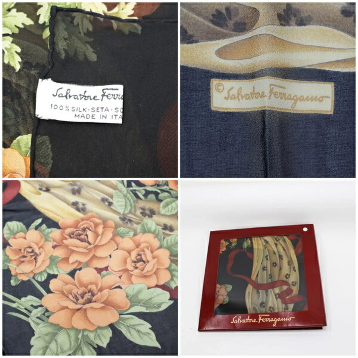 muffler Ferragamo rectangle ladies (Like paper stole New) SALVATORE FERRAGAMO scarf pattern black Pre-Owned ribbon Salvatore silk