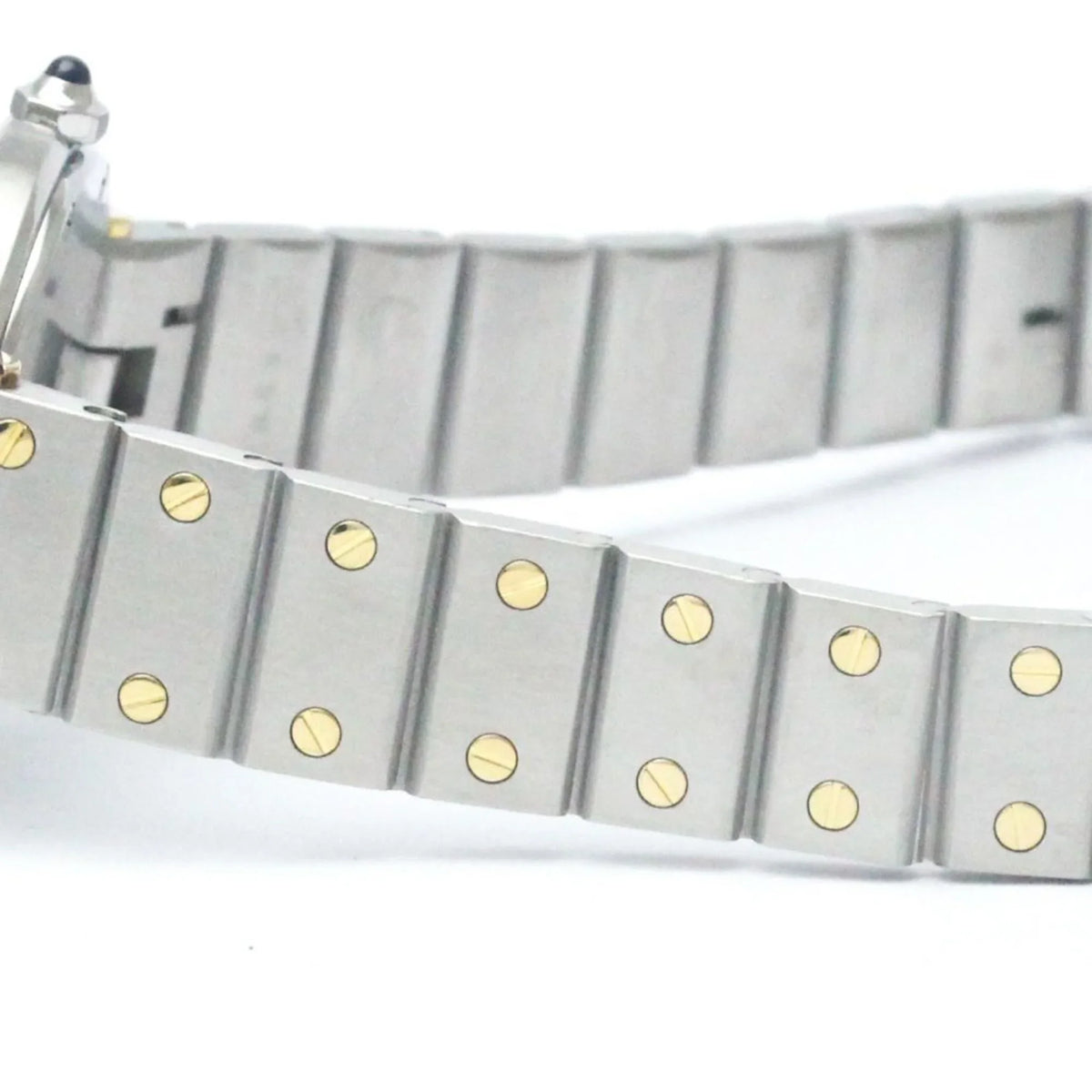 Ladies Steel Santos Quartz (Good) Polished Pre-Owned BF568475 18K Watch CARTIER Round Gold