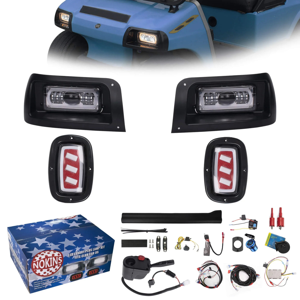 USB DC Converter, Charging, Club 1993-UP, DS Brake Car Plus NOKINS for Kit DRL, 20A Switch Light LED Deluxe