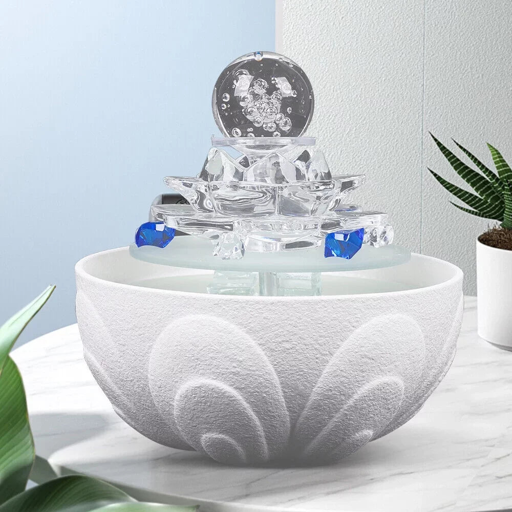 Fountain Lotus Water Crystal Flowing White Desktop Teahouse Fountain Desktop Fountain, Office Ornament Waterfall Decor Tabletop Water