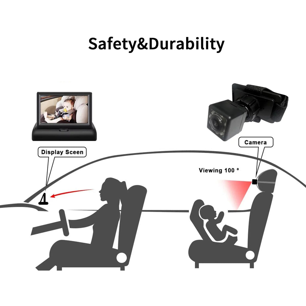 4.3'' to Facing 's Night Easily with Rear Monitor Infant Play Seat in Observe Move View Wide Car Docooler and Clear Crystal The Plug Every Car Vision View with Infrared