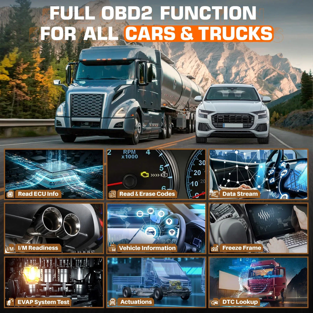 for OBD2 Scanner Duty Bi-directional Reset Truck All Heavy Code V5 Maintenance Regen Scan Scan ECU Cars Truck Tool IN DPF System ANCEL 24V Coding HD Diesel Tablet 12V Reader Truck 2 40+ Diagnostic 1