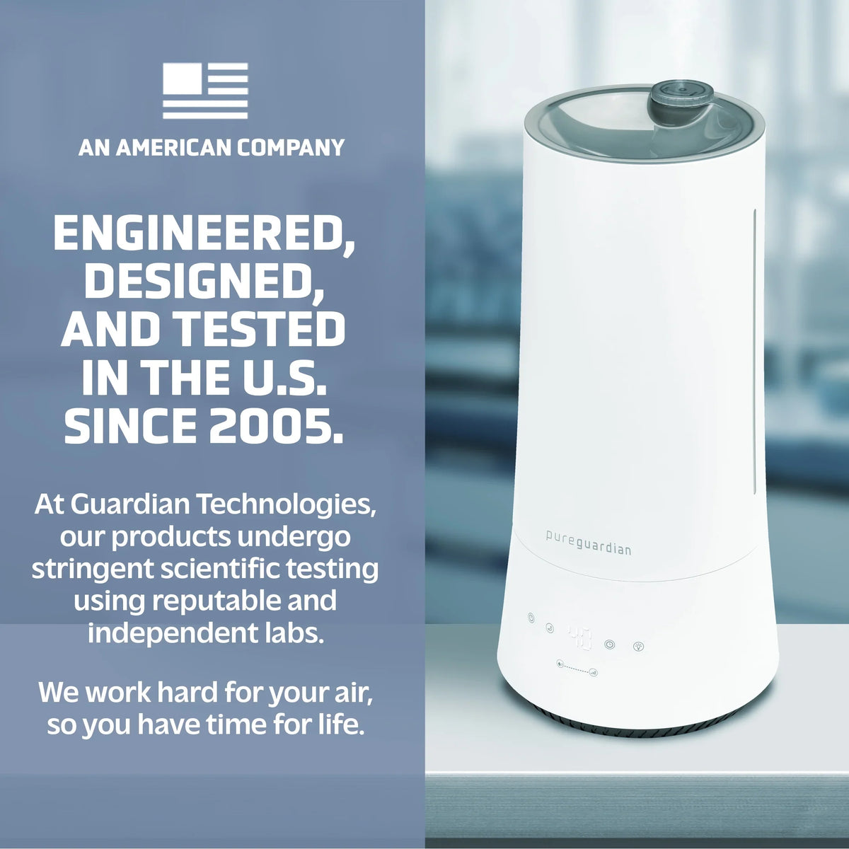 1.6 Gallon with Mist Humidifier ft. Ultrasonic Sq. Humidistat, 420 PureGuardian H997W Cool 90-Hour
