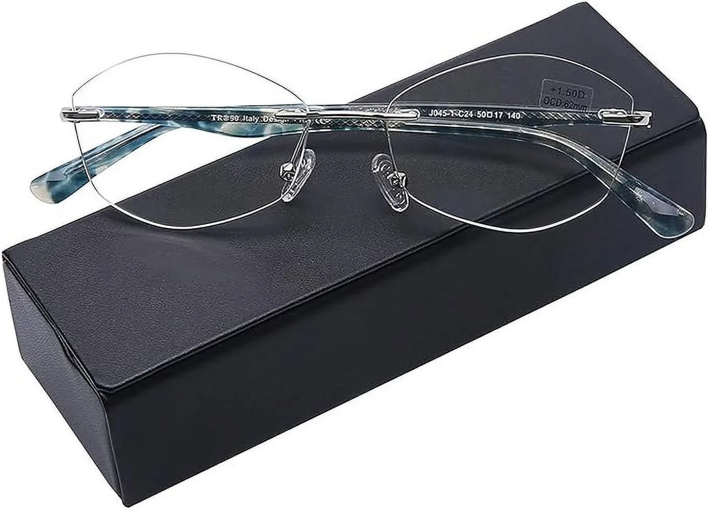 Frame, Designer Blocking Computer 2.5 Glasses Reading Readers Fashion Lens Clear Blue Rimless UV400 Ladies Light Protect Women AQWANO
